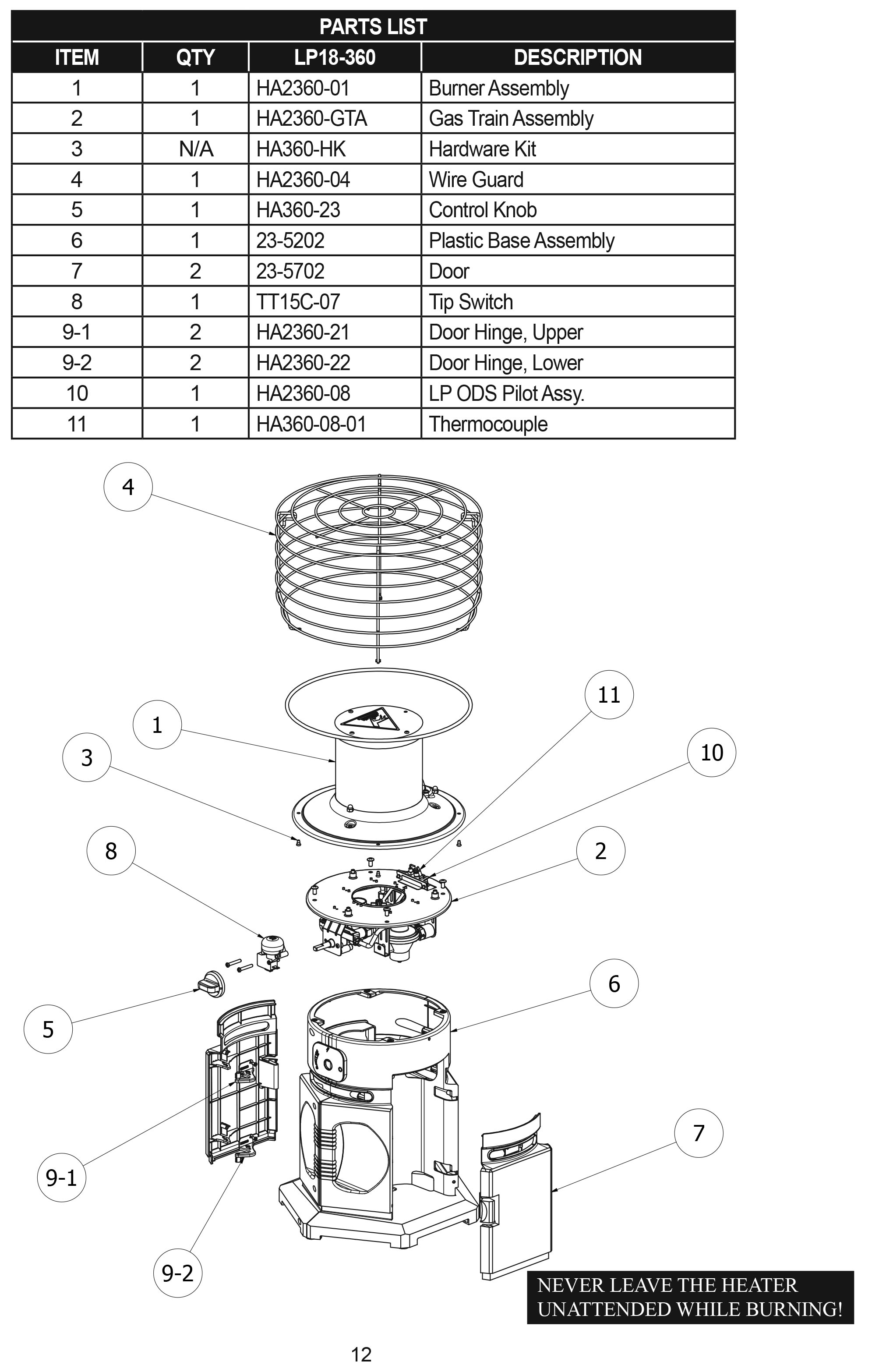 Mr Heater Buddy Parts Diagram Mr. Heater MH12T Parts List and Diagram