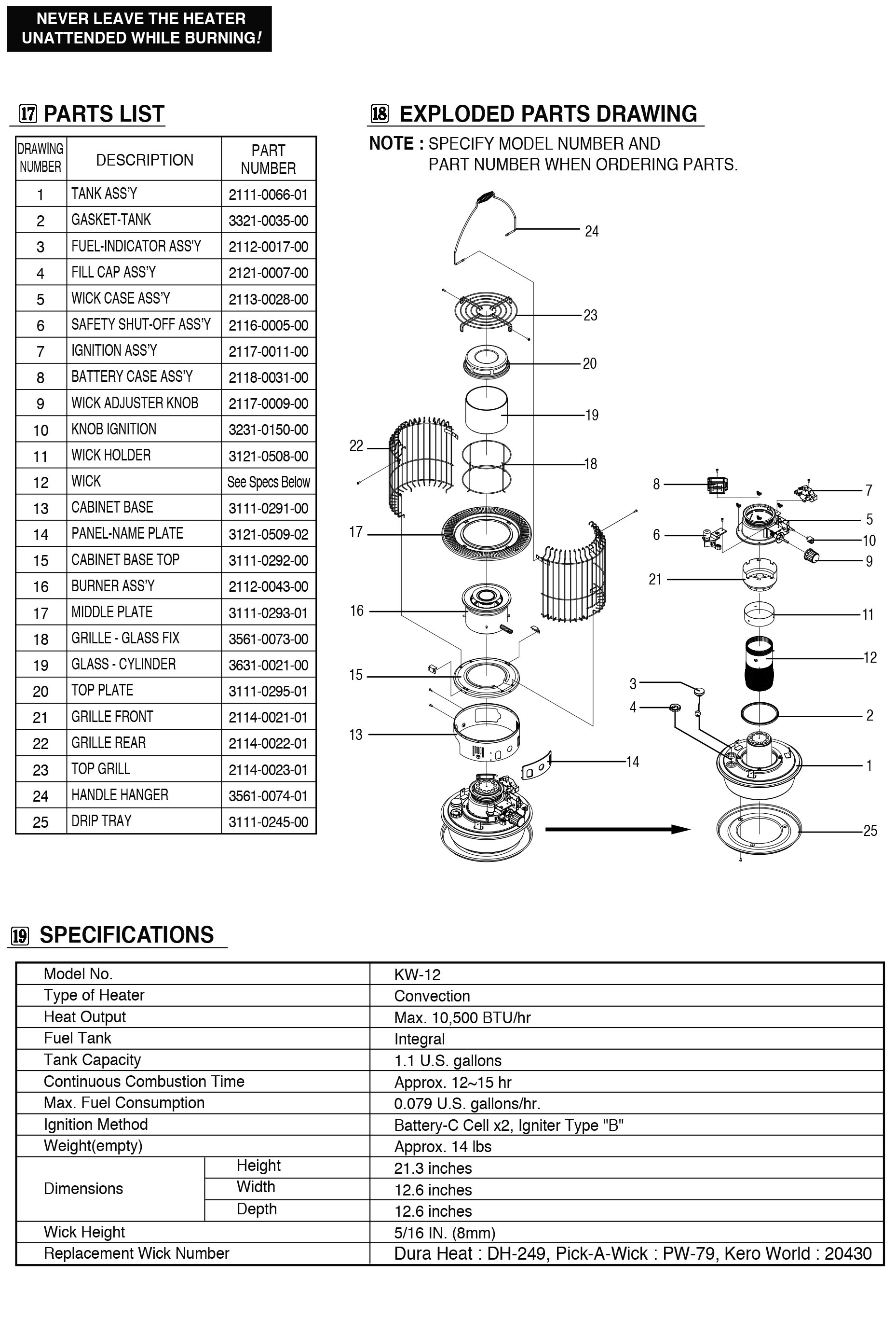 Kerosene heater clearance parts